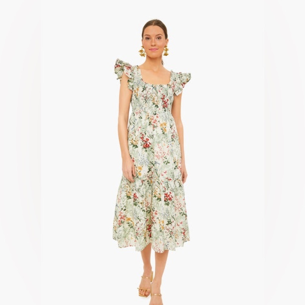 Tuckernuck Floral Midi Dress in Cream and Green